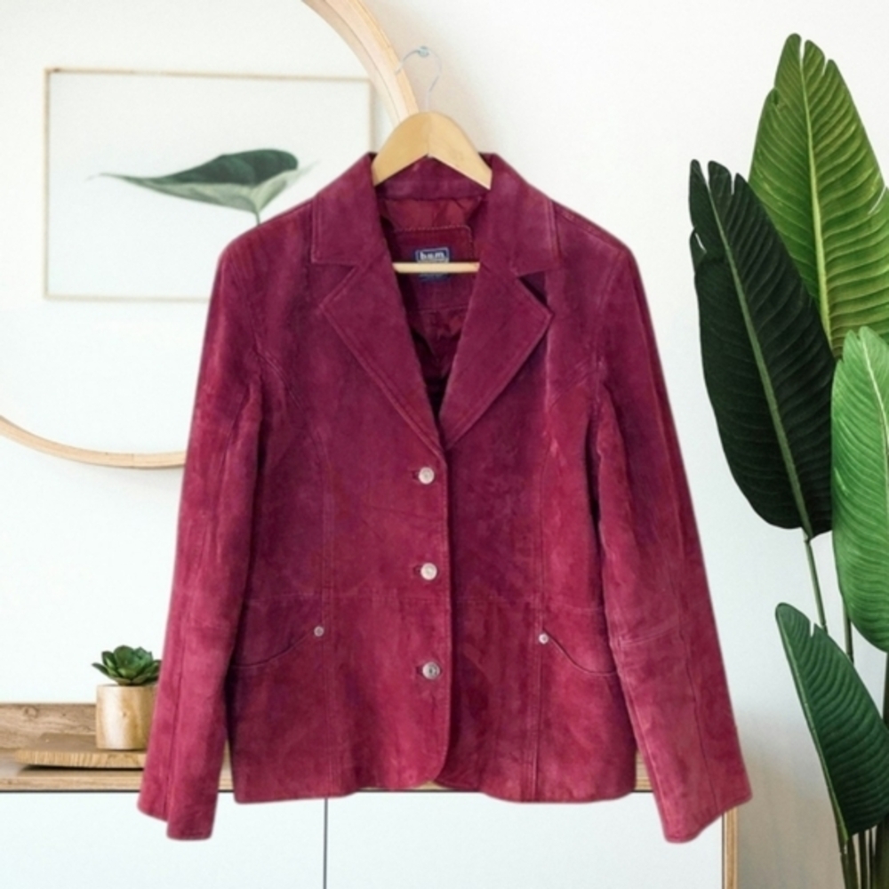 Vintage Suede Leather Women's Jacket in Rich Wine Burgundy Size Medium